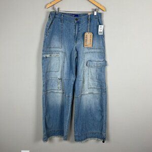 Project Indigo Parachute Pants Jeans Women Large Baggy Cargo Comfortable Stretch